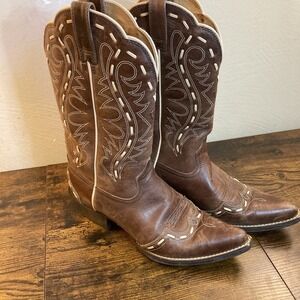 Ariat Buckstitch Western Cowboy Boots Womens 7 B Brown Leather Snip Toe